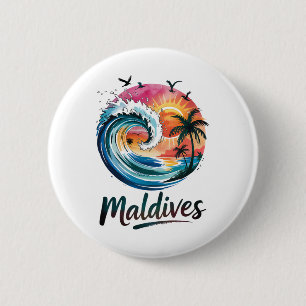 Bóton Redondo 5.08cm Maldivas Design de pôr do sol tropical e surf para