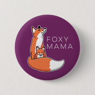 Bóton Redondo 5.08cm Mama Foxy Fox vermelho com filhote de cachorro