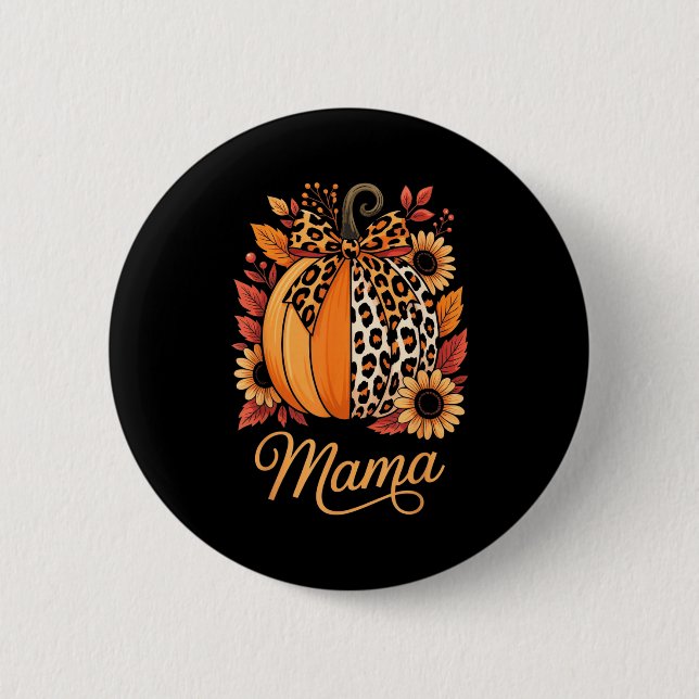 Bóton Redondo 5.08cm Mama Thanksgiving Leopard Pumpkin Sunflower Coquet (Frente)