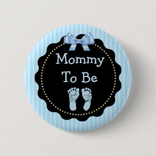Bóton Redondo 5.08cm Mamãe para ser Chá de fraldas azul e preto