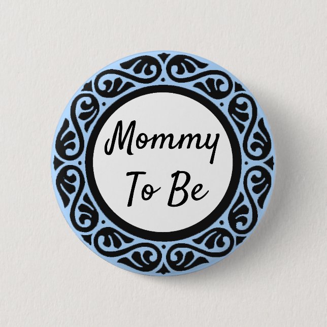 Bóton Redondo 5.08cm Mamãe será o botão Chá de fraldas azul e preto (Frente)