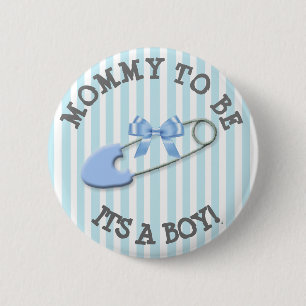 Bóton Redondo 5.08cm Mamães a ser chá de fraldas listrado azul do Pin