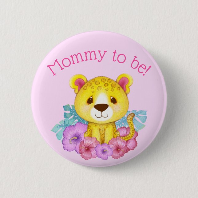 Bóton Redondo 5.08cm Mamães De Chá de fraldas Leopardo A Serem (Frente)