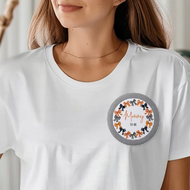 Bóton Redondo 5.08cm Mamães para serem Arcos de coquete de Halloween (Halloween Coquette Black and Orange Bows Baby Shower Mommy to Be Pinback Button)