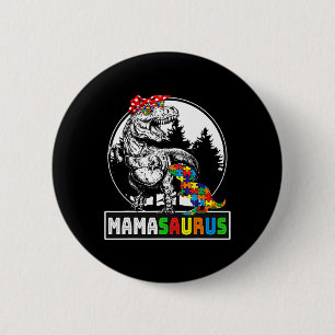 Bóton Redondo 5.08cm Mamasauro T Rex Dinossaur Mama Saurus Autism Aware