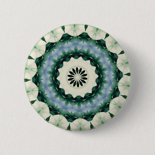 Bóton Redondo 5.08cm Mandala Azul Cerúleo e Verde Sacramento