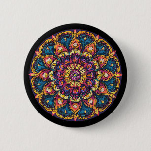 Bóton Redondo 5.08cm Mandala de Lótus Sagrado Boho Meditação Yoga