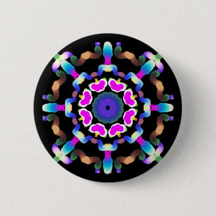 Bóton Redondo 5.08cm Mandala de néon azul cor-de-rosa do *~* no preto