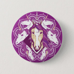 Bóton Redondo 5.08cm Mandala de Unicórnio Roxo