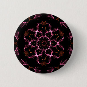 Bóton Redondo 5.08cm Mandala rosa e laranja no fundo preto