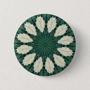 Bóton Redondo 5.08cm Mandala Tropical Sacramento Verde e Folha Prata.