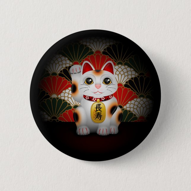 Bóton Redondo 5.08cm Maneki cerâmico branco Neko (Frente)