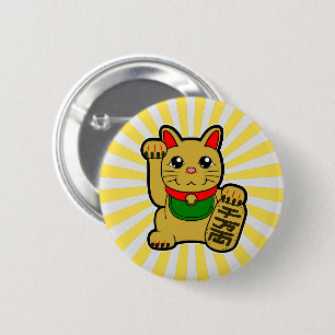 Bóton Redondo 5.08cm Maneki Neko: Ouro Lucky Cat