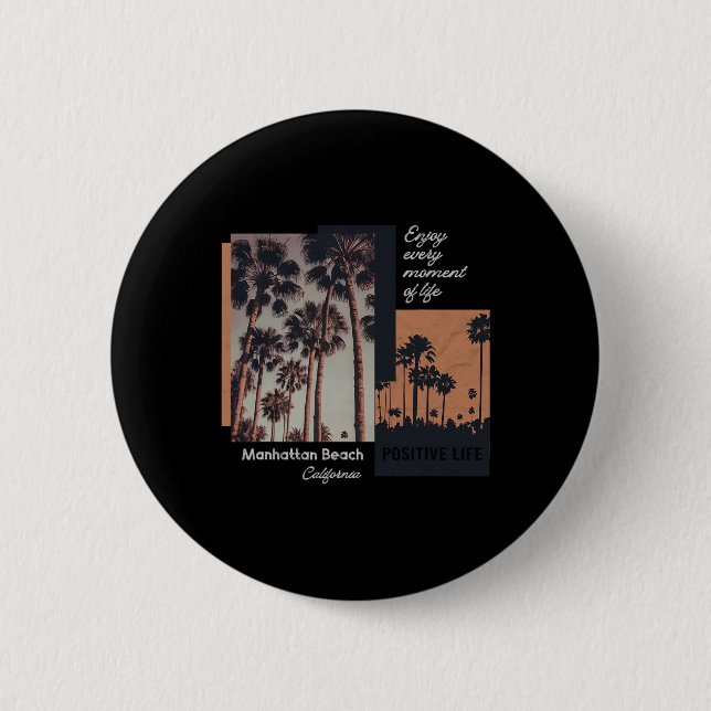 Bóton Redondo 5.08cm Manhattan Beach California Ca Retro  (Frente)