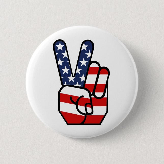 Bóton Redondo 5.08cm Mão da paz da bandeira americana (Frente)