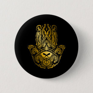 Bóton Redondo 5.08cm Mão de Hamsa - Amuleto Árabe Dourado