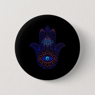 Bóton Redondo 5.08cm Mão Hamsa Olho Azul do Mal Yoga - Símbolo Espiritu