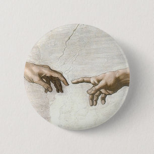 Bóton Redondo 5.08cm Mãos de Michelangelo Criação de Adão Arte Fina