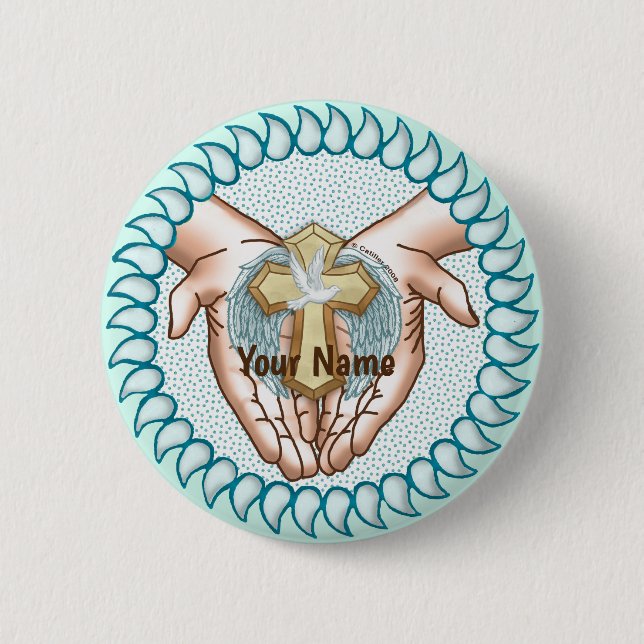 Bóton Redondo 5.08cm Mãos Sagradas Cristãs (Frente)