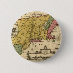 Bóton Redondo 5.08cm Mapa 1685 - Nova Bélgica, O Novo Mundo, Nova Ingl