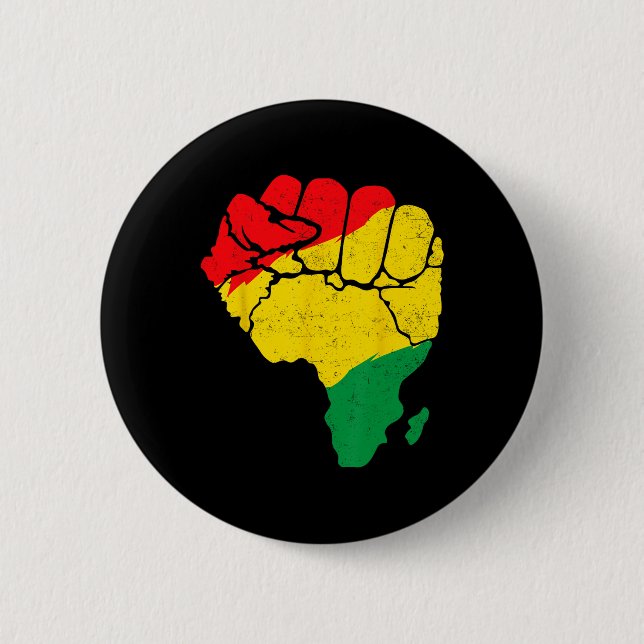 Bóton Redondo 5.08cm Mapa Africano Punho Unidade Juneteenth Orgulho Mês (Frente)