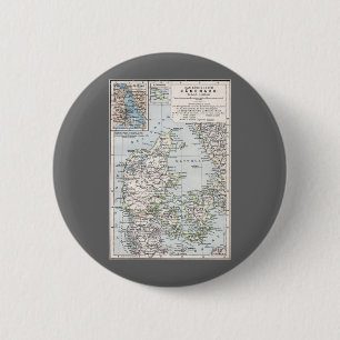 Bóton Redondo 5.08cm Mapa antigo da Dinamarca, Danmark em dinamarquês, 