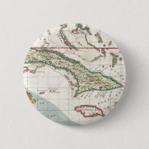 Bóton Redondo 5.08cm Mapa Antigo de Cuba e Jamaica (1763)