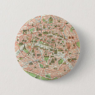 Bóton Redondo 5.08cm Mapa Antigo de Paris (1920)