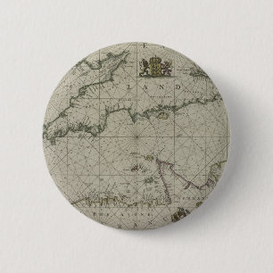 Bóton Redondo 5.08cm Mapa antigo do canal, 1666 (gravura da cor)
