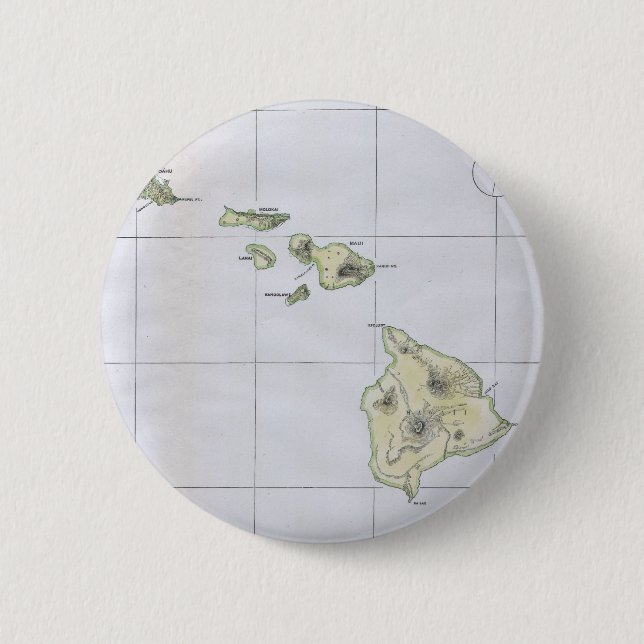 Bóton Redondo 5.08cm Mapa Antigo do Havaí (1883) (Frente)