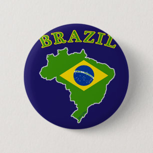 Bóton Redondo 5.08cm Mapa/bandeira de BRASIL no fundo do marinho
