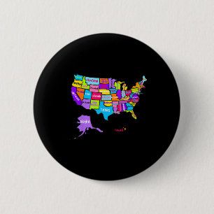 Bóton Redondo 5.08cm Mapa Colorido Dos Estados Unidos Da América Com O