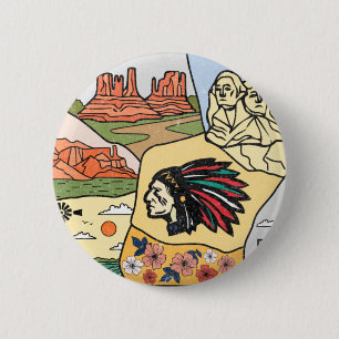 Bóton Redondo 5.08cm Mapa das Ilhas Badlands Mt Rushmore Colinas Negras