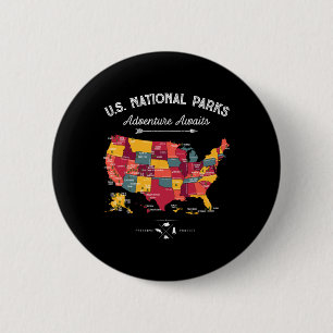 Bóton Redondo 5.08cm Mapa de 63 Parques Nacionais Us Parque Retro Vinta