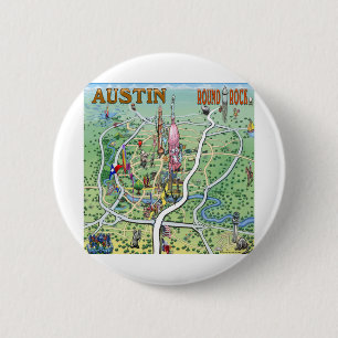 Bóton Redondo 5.08cm Mapa de diversão de Austin Round Rock Texas