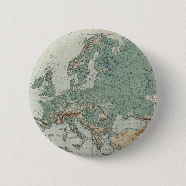Bóton Redondo 5.08cm Mapa físico de Europa (Frente)