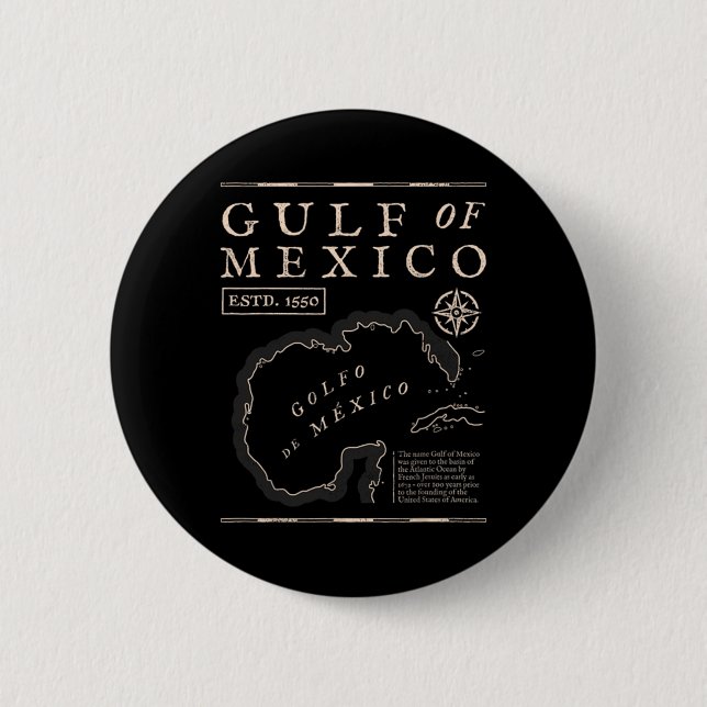 Bóton Redondo 5.08cm Mapa Histórico do Golfo do México de 1672  (Frente)