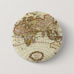 Bóton Redondo 5.08cm Mapa Mundial Antiquado, c. 1680. Por Frederick de 
