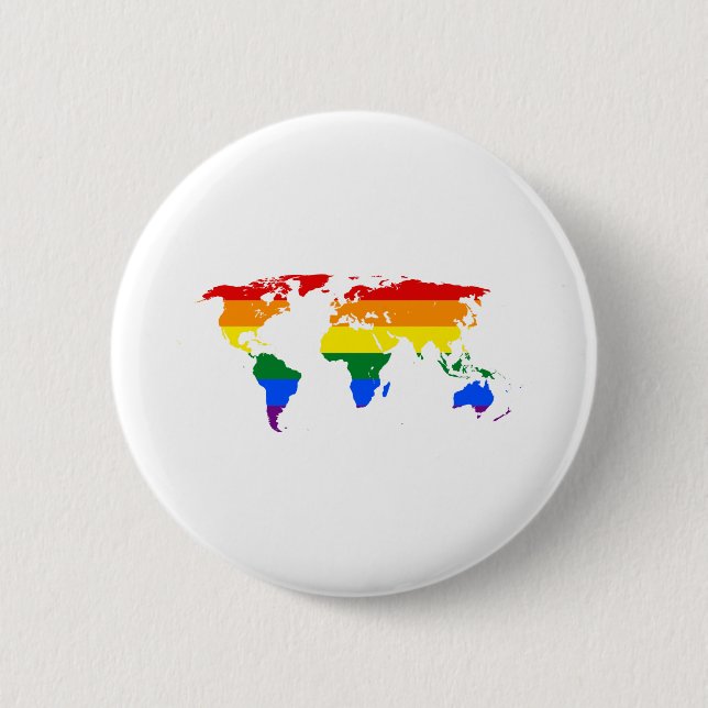 Bóton Redondo 5.08cm Mapa Mundial LGBTQ Arco-Íris (Frente)
