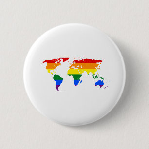 Bóton Redondo 5.08cm Mapa Mundial LGBTQ Arco-Íris