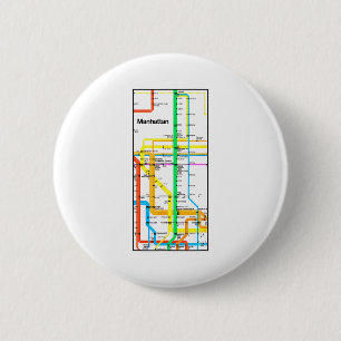 Bóton Redondo 5.08cm Mapa Retro do Metrô de Manhattan Nova York Nyc Trâ