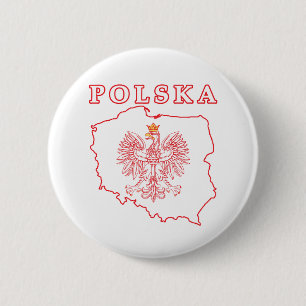 Bóton Redondo 5.08cm Mapa Vermelho Polska com Águia