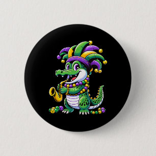 Bóton Redondo 5.08cm Mardi Gras Alligator Jester Hat Carnaval Pará