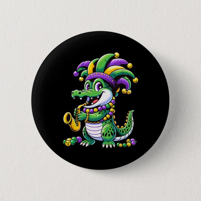 Bóton Redondo 5.08cm Mardi Gras Alligator Jester Hat Carnaval Pará (Frente)