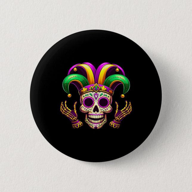 Bóton Redondo 5.08cm Mardi Gras Costume Sugar Skull (Frente)
