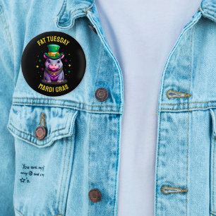 Bóton Redondo 5.08cm Mardi Gras Fat Terça-feira Hippo Sticker