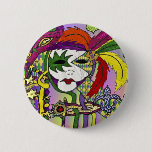Bóton Redondo 5.08cm Mardi Gras Feather Máscaras Psicodélicas Oferece R