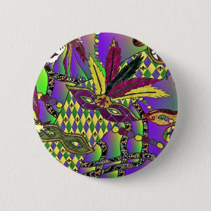 Bóton Redondo 5.08cm Mardi Gras Feather Máscaras Psicodélicas Oferece R