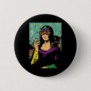 Bóton Redondo 5.08cm Mardi Gras Mona Lisa Fumando Weed Stoner Gift