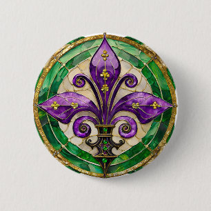 Bóton Redondo 5.08cm Mardi Gras StainGlass Fleur de lis